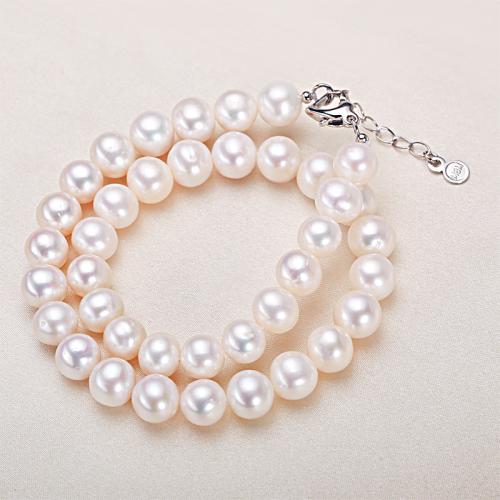 Freshwater Pearl Brass Necklace, with Brass, Slightly Round, plated, fashion jewelry, more colors for choice, nickel, lead & cadmium free, 6-10.3mm, Length:50 cm, Sold By PC