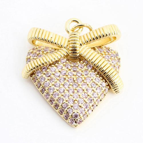 Cubique Pendentif en laiton zircon pavent, coeur, DIY & pavé de micro zircon, doré, 24x22x5mm, Vendu par PC
