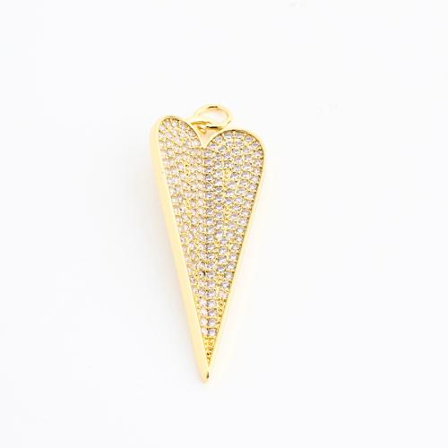 Cubique Pendentif en laiton zircon pavent, coeur, DIY & pavé de micro zircon, doré, 36x15x4mm, Vendu par PC