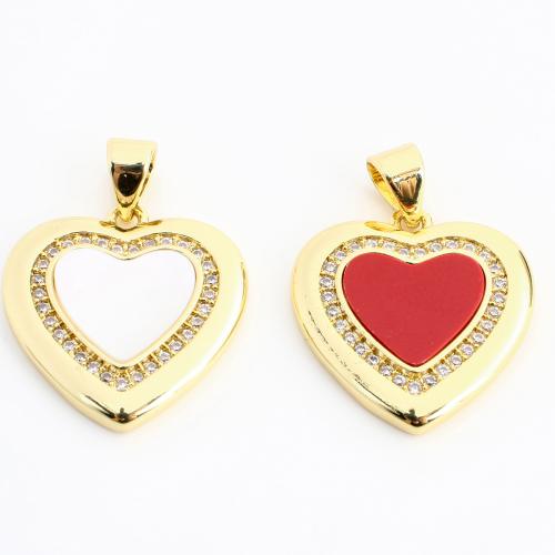 Cúbicos Circonia Colgante Latón Micro pavimenta, metal, con Acrílico, Corazón, chapado en color dorado, Bricolaje & micro arcilla de zirconia cúbica, más colores para la opción, 24x18x3mm, Vendido por UD