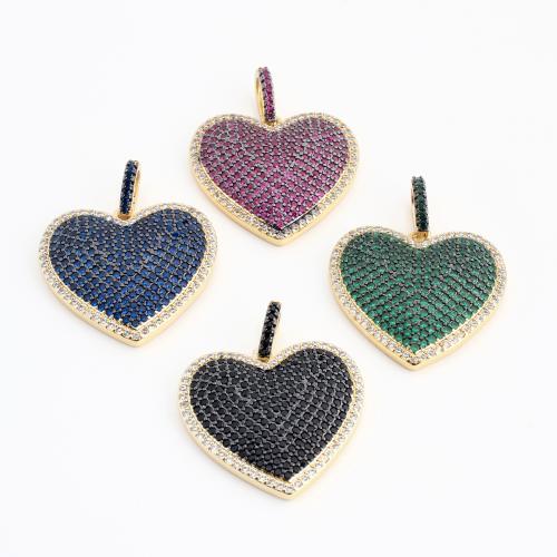 Befestigter Zirkonia Messing Anhänger, Herz, goldfarben plattiert, DIY & Micro pave Zirkonia, keine, 30x25x3mm, verkauft von PC