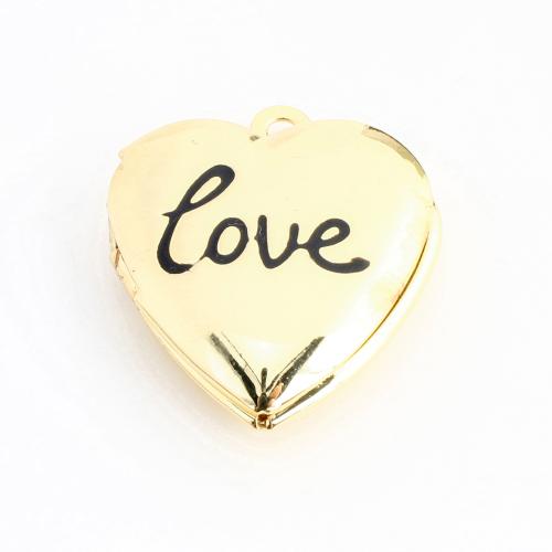 Brass Locket Pendants, Heart, DIY & enamel, golden, 22x19x6mm, Sold By PC