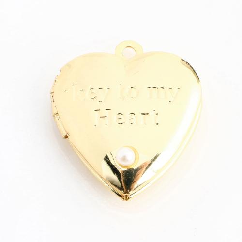 Brass Locket Pendants, Heart, DIY, golden, 23x20x6mm, Sold By PC