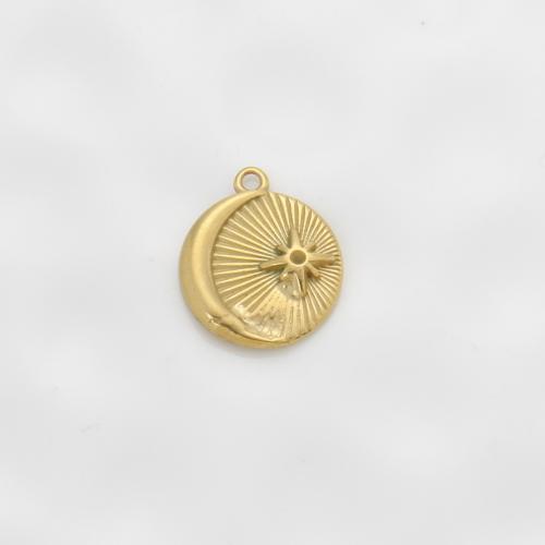 Stainless Steel Pendants, 304 Stainless Steel, Round, gold color plated, DIY, golden, 21.60x18x2.70mm, Sold By PC
