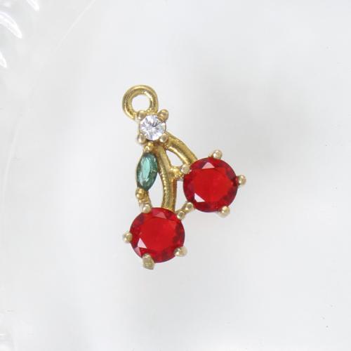 Strass Messing Anhänger, Kirsche, goldfarben plattiert, DIY & mit Strass, goldfarben, frei von Nickel, Blei & Kadmium, 12.80x9.70x0.50mm, verkauft von PC