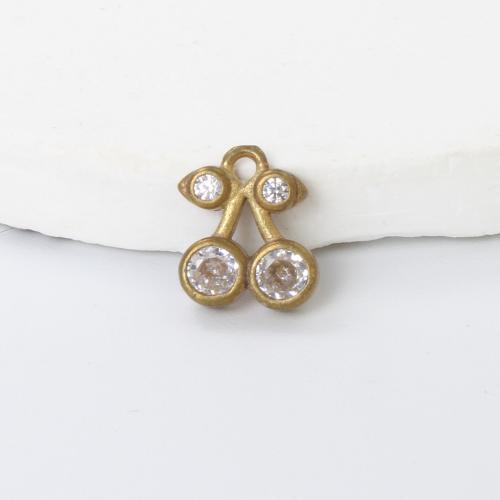 Strass Messing Anhänger, Kirsche, plattiert, DIY & mit Strass, goldfarben, frei von Nickel, Blei & Kadmium, 9.40x8x2.50mm, verkauft von PC