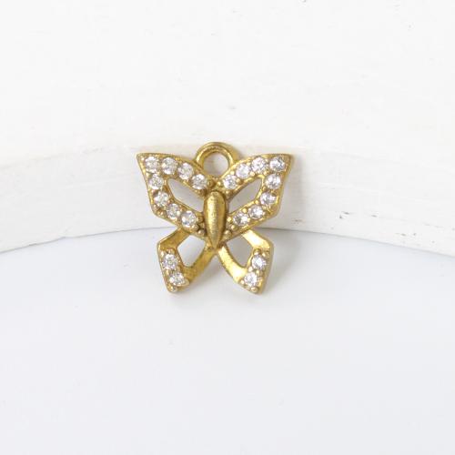 Strass Messing Anhänger, Schmetterling, plattiert, DIY & mit Strass, goldfarben, frei von Nickel, Blei & Kadmium, 9.60x10x1.90mm, verkauft von PC