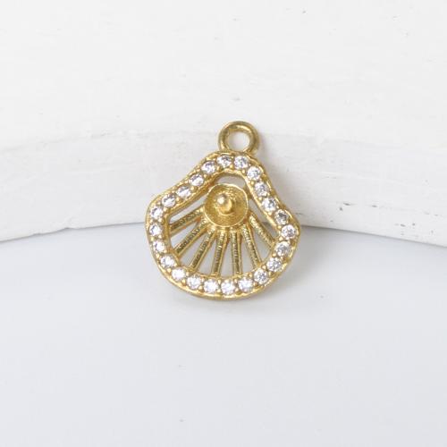 Strass Messing Anhänger, Schale, plattiert, DIY & mit Strass, goldfarben, frei von Nickel, Blei & Kadmium, 12x10x3mm, verkauft von PC