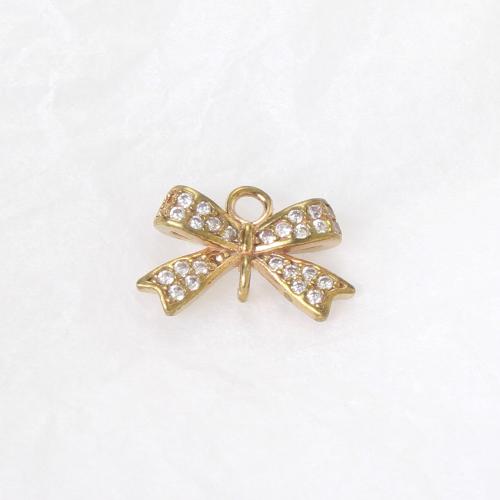 Brass Jewelry Connector, Bowknot, plated, DIY & with rhinestone, golden, nickel, lead & cadmium free, 9x14x3.70mm, Sold By PC