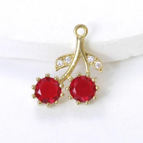 Strass Messing Anhänger, Kirsche, plattiert, DIY & mit Strass, goldfarben, frei von Nickel, Blei & Kadmium, 18.40x17x4.50mm, verkauft von PC