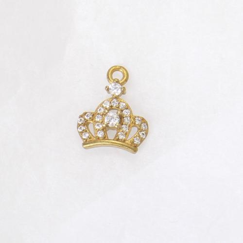 Strass Messing Anhänger, Krone, plattiert, DIY & mit Strass, goldfarben, frei von Nickel, Blei & Kadmium, 12x9.70x2.80mm, verkauft von PC