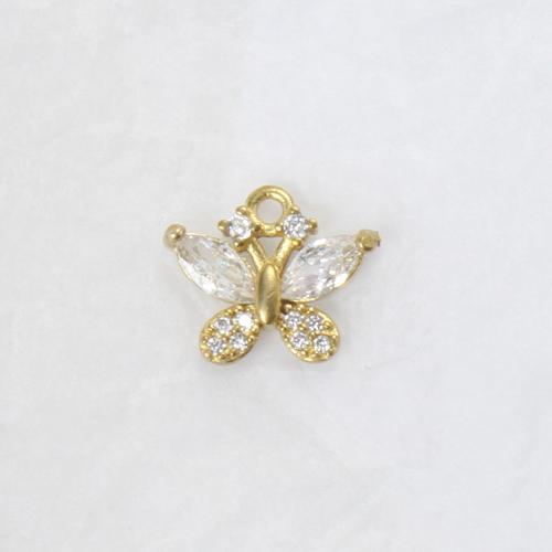 Strass Messing Anhänger, Schmetterling, plattiert, DIY & mit Strass, goldfarben, frei von Nickel, Blei & Kadmium, 10.50x13x3mm, verkauft von PC