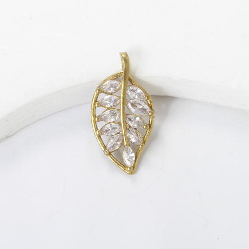 Strass Messing Anhänger, Blatt, plattiert, DIY & mit Strass, goldfarben, frei von Nickel, Blei & Kadmium, 21x11x3.50mm, verkauft von PC