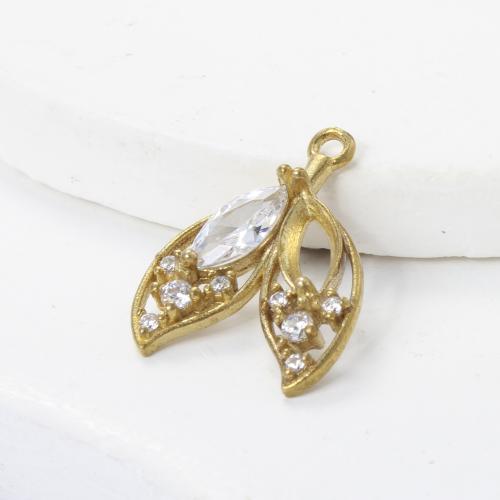 Strass Messing Anhänger, Blatt, plattiert, DIY & mit Strass, goldfarben, frei von Nickel, Blei & Kadmium, 19x14.50x3.40mm, verkauft von PC