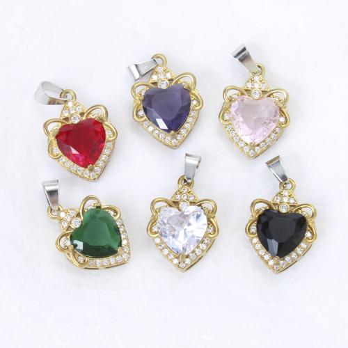 Strass Messing Anhänger, Herz, plattiert, DIY & mit Strass, keine, frei von Nickel, Blei & Kadmium, 20x14.50x7.40mm, verkauft von PC