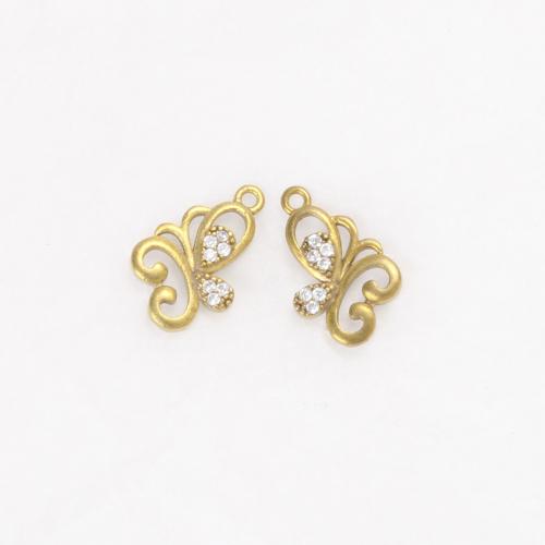 Strass Messing Anhänger, Schmetterling, plattiert, DIY & mit Strass, goldfarben, frei von Nickel, Blei & Kadmium, 15.50x9.50x1.90mm, verkauft von PC