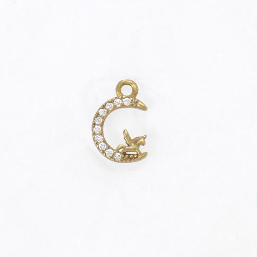 Strass Messing Anhänger, Mond, plattiert, DIY & mit Strass, goldfarben, frei von Nickel, Blei & Kadmium, 10.50x7x2.30mm, verkauft von PC