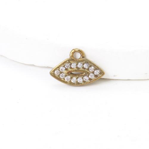 Strass Messing Anhänger, Lippe, plattiert, DIY & mit Strass, goldfarben, frei von Nickel, Blei & Kadmium, 6.80x10x1.40mm, verkauft von PC