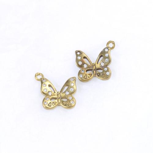 Strass Messing Anhänger, Schmetterling, plattiert, DIY & mit Strass, goldfarben, frei von Nickel, Blei & Kadmium, 11x12x2.50mm, verkauft von PC