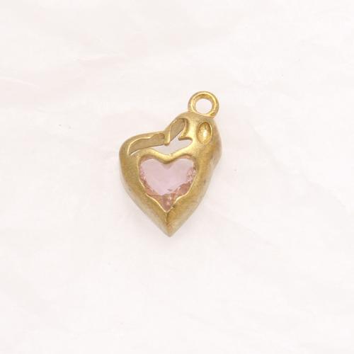 Strass Messing Anhänger, Herz, plattiert, DIY & mit Strass, goldfarben, frei von Nickel, Blei & Kadmium, 14.80x9.20x4mm, verkauft von PC