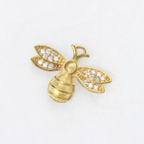 Brass Pendant Findings, Bee, plated, DIY & with rhinestone, golden, nickel, lead & cadmium free, 12.40x17.30x3.20mm, Sold By PC