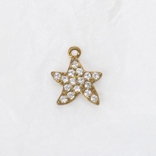 Strass Messing Anhänger, Seestern, plattiert, DIY & mit Strass, goldfarben, frei von Nickel, Blei & Kadmium, 12x13x1.80mm, verkauft von PC