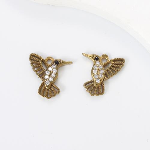 Strass Messing Anhänger, Vogel, plattiert, DIY & mit Strass, goldfarben, frei von Nickel, Blei & Kadmium, 12.60x7x2.30mm, verkauft von PC