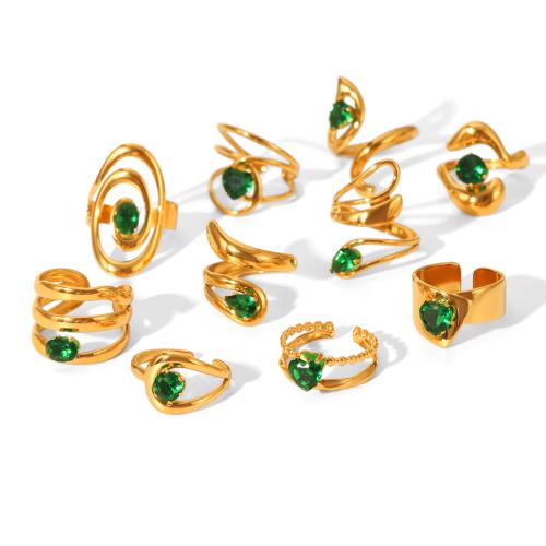 Anillo de dedo del acero inoxidable del Zirconia cúbico, acero inoxidable 304, con cúbica circonia, Joyería & diferentes estilos para la opción & para mujer, dorado, Vendido por UD