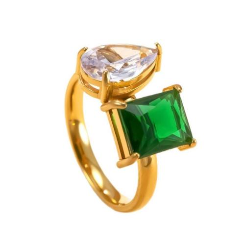 Anillo de dedo del acero inoxidable del Zirconia cúbico, acero inoxidable 304, con cúbica circonia, 18K chapado en oro, Joyería & para mujer, Vendido por UD