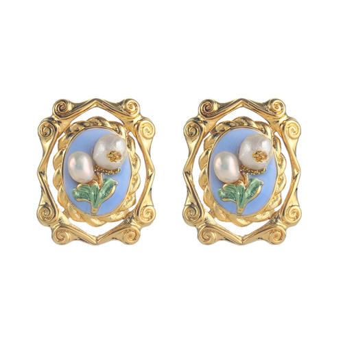 Freshwater Pearl Earrings, Brass, with Freshwater Pearl, plated, different styles for choice & for woman & enamel, Sold By Pair