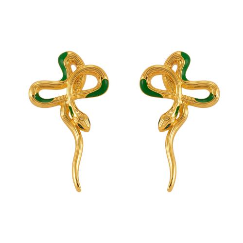 Brass Stud Earring, Snake, plated, fashion jewelry & for woman & enamel, more colors for choice, Sold By Pair