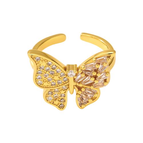 Cubic Zirconia Micro Pave Brass Ring, Butterfly, 18K gold plated, fashion jewelry & micro pave cubic zirconia & for woman, Sold By PC