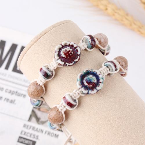 Resin Bracelets, with Porcelain & Wax Cord, gold color plated, fashion jewelry, more colors for choice, Sold By PC