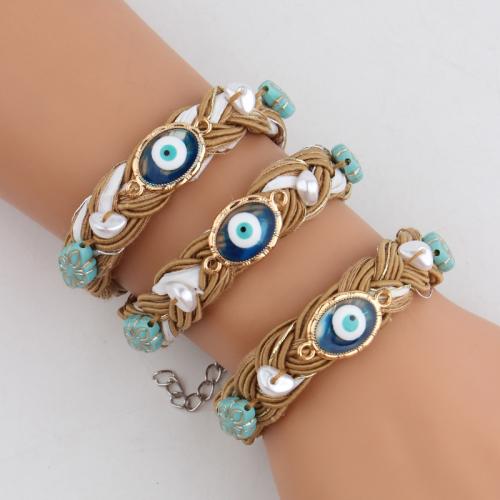 Evil Eye Jewelry Bracelet, Acrylic, with Wax Cord & Resin & Plastic Pearl & Brass, gold color plated, fashion jewelry, more colors for choice, Sold By PC