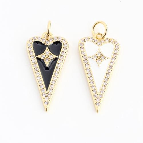 Cubic Zirconia Micro Pave Brass Pendant, Heart, gold color plated, DIY & micro pave cubic zirconia & enamel, more colors for choice, 22x11x2mm, Sold By PC