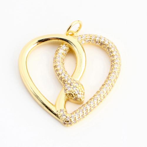 Cubic Zirconia Micro Pave Brass Pendant, Heart, DIY & micro pave cubic zirconia & hollow, golden, 24x25x3mm, Sold By PC