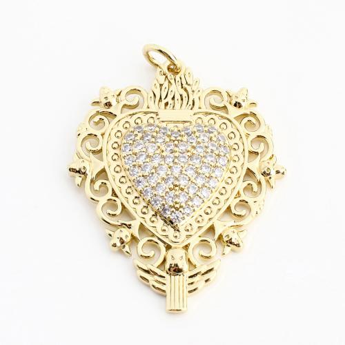 Cubic Zirconia Micro Pave Brass Pendant, Heart, DIY & micro pave cubic zirconia & hollow, golden, 31x25x3mm, Sold By PC