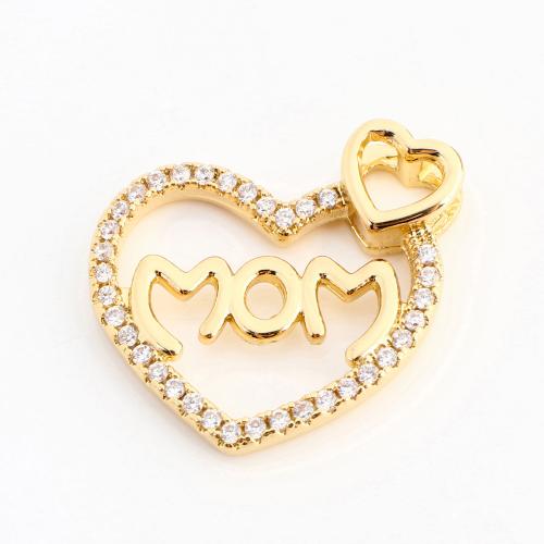 Cubic Zirconia Micro Pave Brass Pendant, Heart, DIY & micro pave cubic zirconia & hollow, golden, 21x22x4mm, Sold By PC