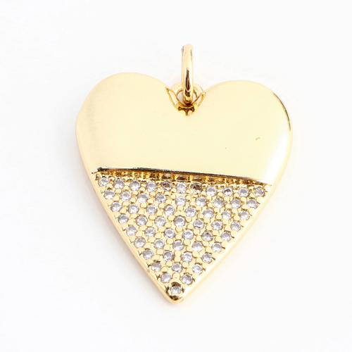 Cubic Zirconia Micro Pave Brass Pendant, Heart, DIY & micro pave cubic zirconia, golden, 21x18x2mm, Sold By PC