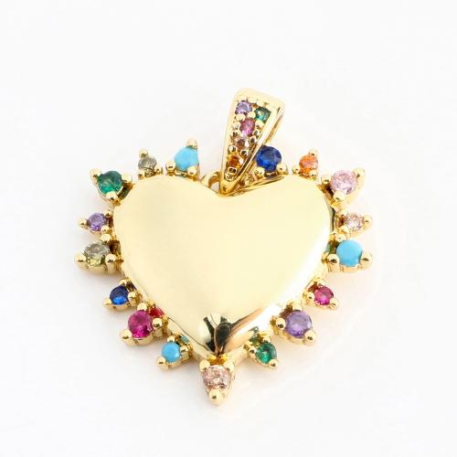 Cubic Zirconia Micro Pave Brass Pendant, Heart, DIY & micro pave cubic zirconia, golden, 23x20x3mm, Sold By PC