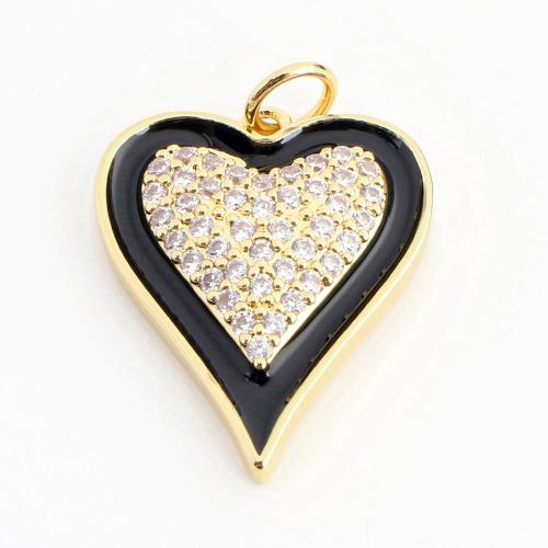 Cubic Zirconia Micro Pave Brass Pendant, Heart, DIY & micro pave cubic zirconia & enamel, golden, 21x13x3mm, Sold By PC