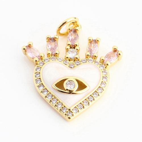 Cubic Zirconia Micro Pave Brass Pendant, Heart, DIY & micro pave cubic zirconia & enamel & hollow, golden, 21x19x2mm, Sold By PC