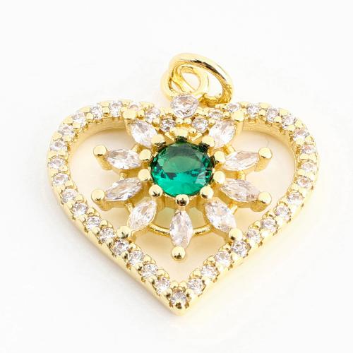Cubic Zirconia Micro Pave Brass Pendant, Heart, DIY & micro pave cubic zirconia & hollow, golden, 19x18x3mm, Sold By PC