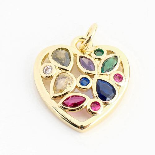 Cubic Zirconia Micro Pave Brass Pendant, Heart, DIY & micro pave cubic zirconia & hollow, golden, 17x15x2mm, Sold By PC