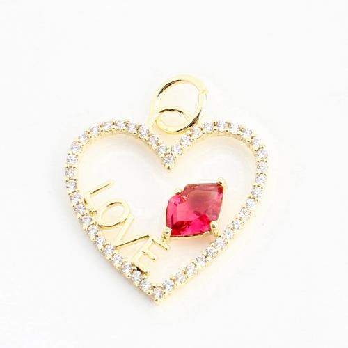 Cúbicos Circonia Colgante Latón Micro pavimenta, metal, Corazón, Bricolaje & micro arcilla de zirconia cúbica & hueco, dorado, 17x16x2mm, Vendido por UD