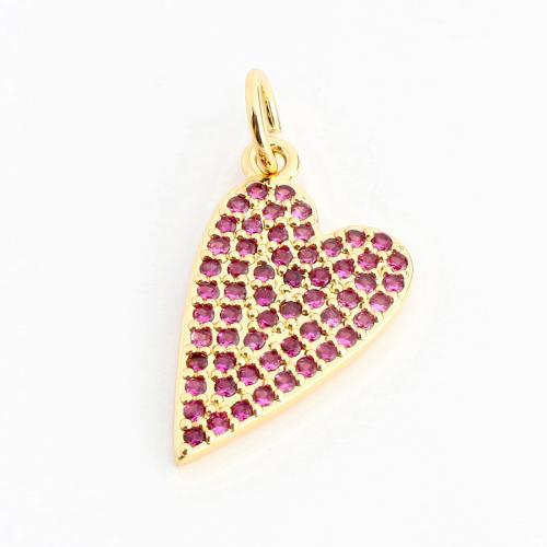 Cubic Zirconia Micro Pave Brass Pendant, Heart, DIY & micro pave cubic zirconia, golden, 18x11x1mm, Sold By PC