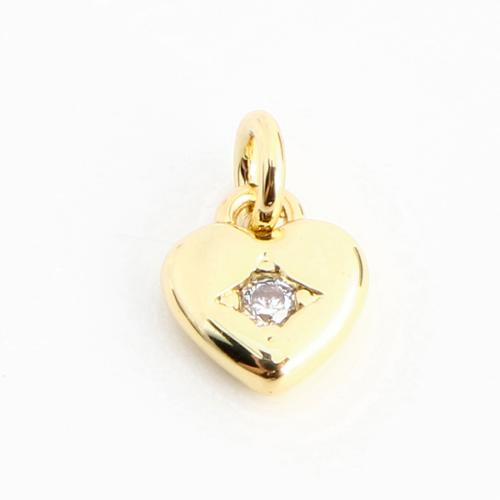 Cubique Pendentif en laiton zircon pavent, coeur, DIY & pavé de micro zircon, doré, 9x7x2mm, Vendu par PC