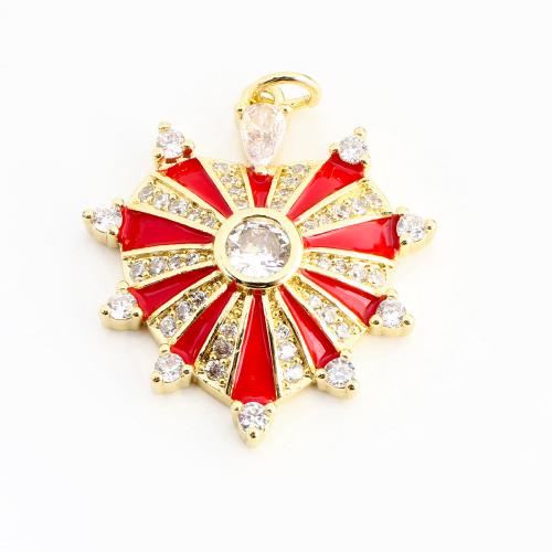 Befestigter Zirkonia Messing Anhänger, Herz, DIY & Micro pave Zirkonia & Emaille, goldfarben, 26x24x5mm, verkauft von PC