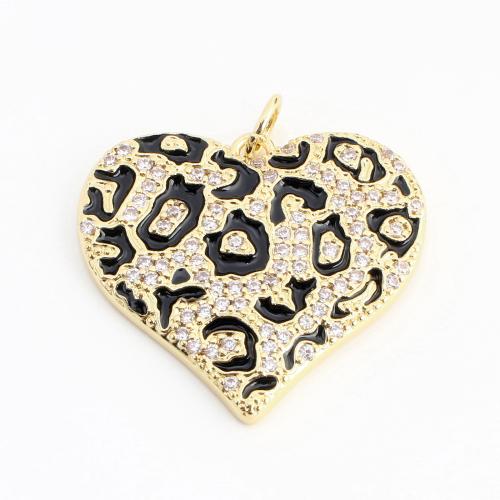 Cubic Zirconia Micro Pave Brass Pendant, Heart, DIY & micro pave cubic zirconia & enamel, golden, 21x24x2mm, Sold By PC
