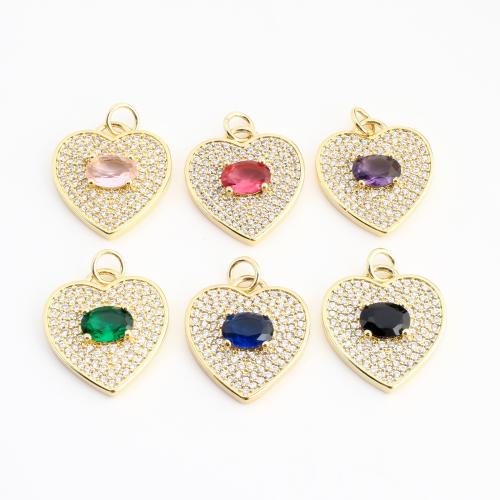 Cubic Zirconia Micro Pave Brass Pendant, Heart, gold color plated, DIY & micro pave cubic zirconia, more colors for choice, 18x17x4mm, Sold By PC